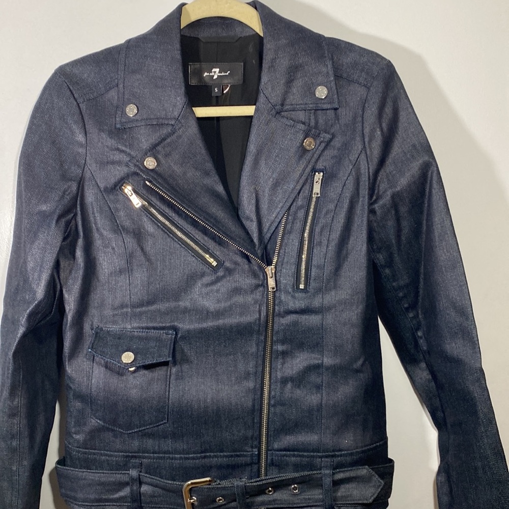 7 For All Mankind coated denim motorcycle jacket Small w/ stretch.Barely worn
